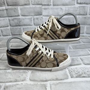 Coach Folly Signature C Canvas Women’s Size 8 Low Top Lace Up Brown Sneakers